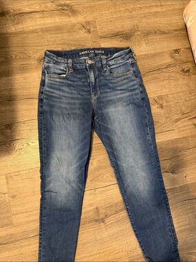 American Eagle Outfitters Dark Blue High-Rise Skinny Jeans next level stretch